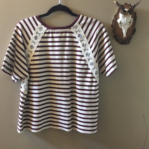 Old Navy Burgundy/Cream Striped Shirt NWT - Picture 2 of 4